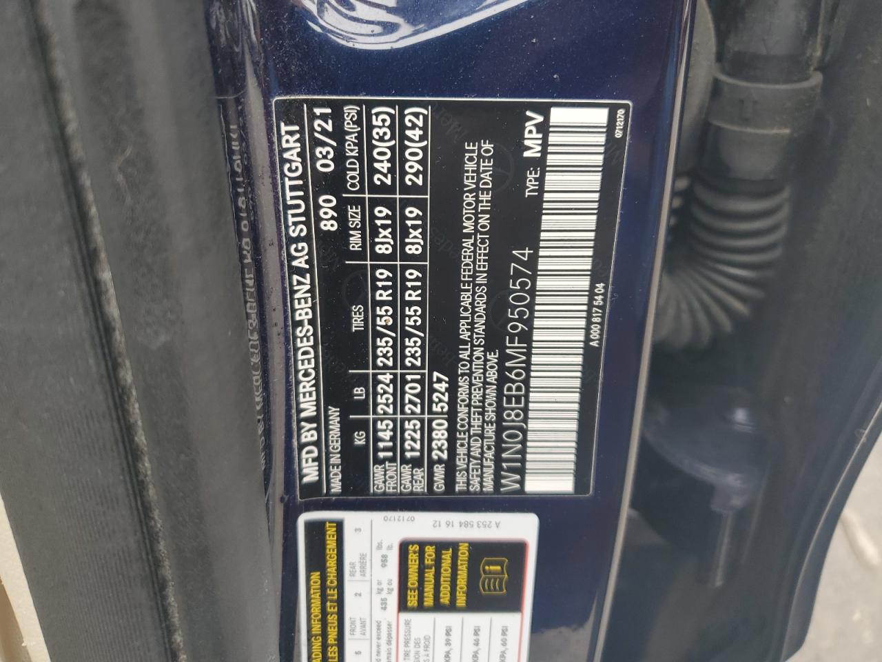 2021 Mercedes-Benz Glc Coupe 300 4Matic VIN: W1N0J8EB6MF950574 Lot: 83952865