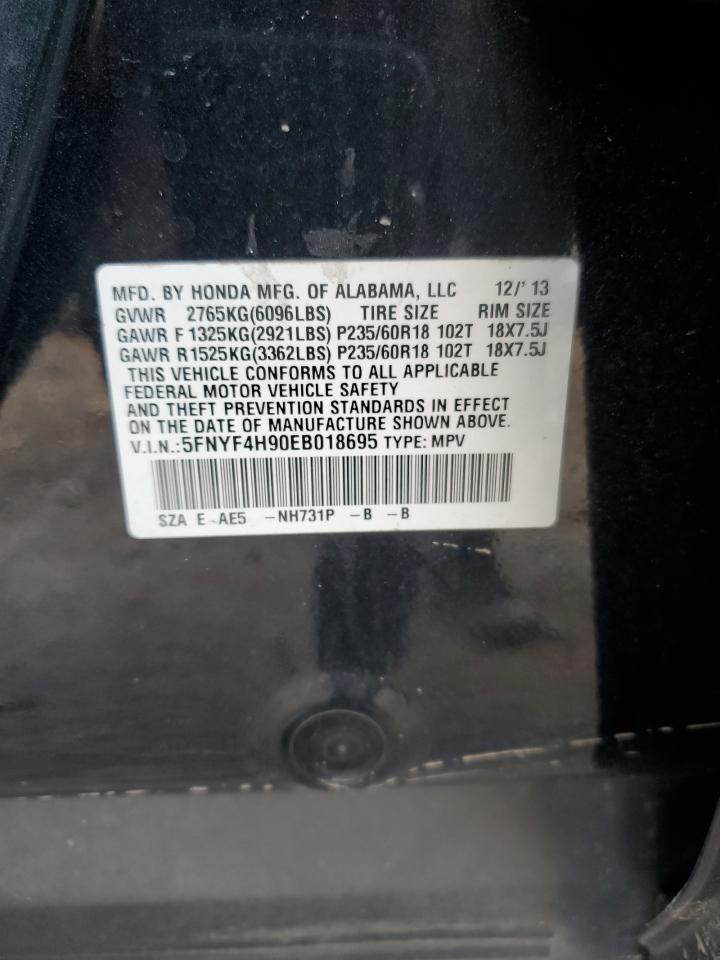 2014 Honda Pilot Touring VIN: 5FNYF4H90EB018695 Lot: 80037405