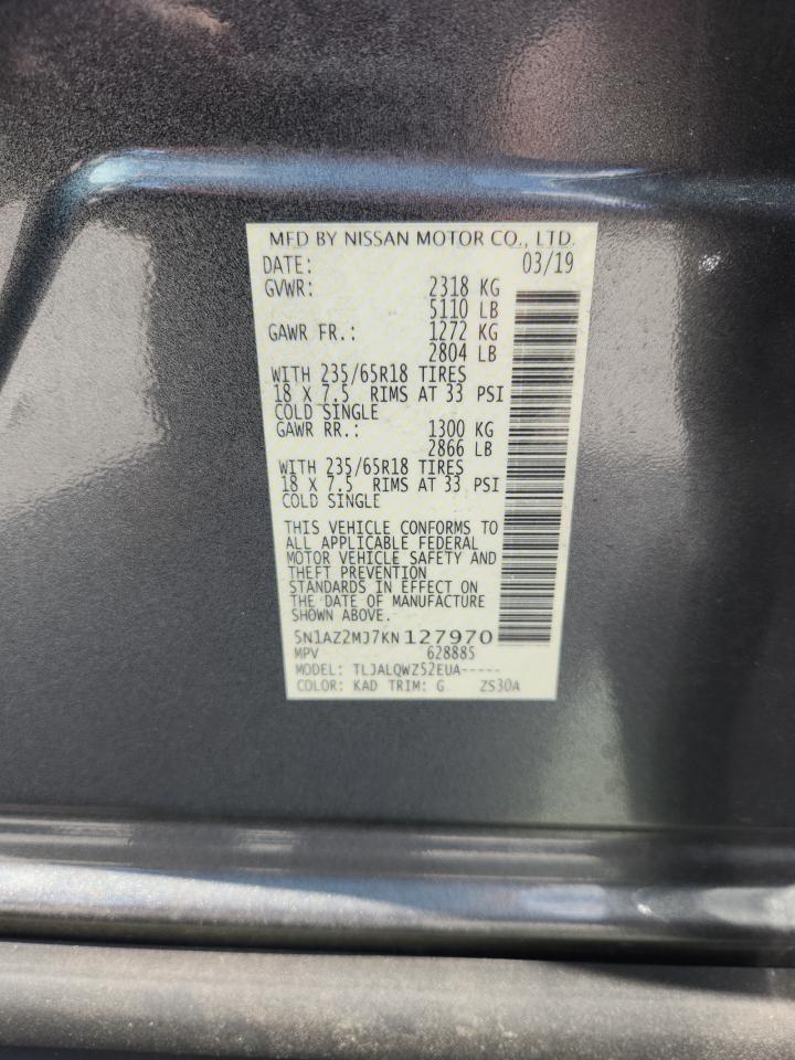 2019 Nissan Murano S VIN: 5N1AZ2MJ7KN127970 Lot: 81662965