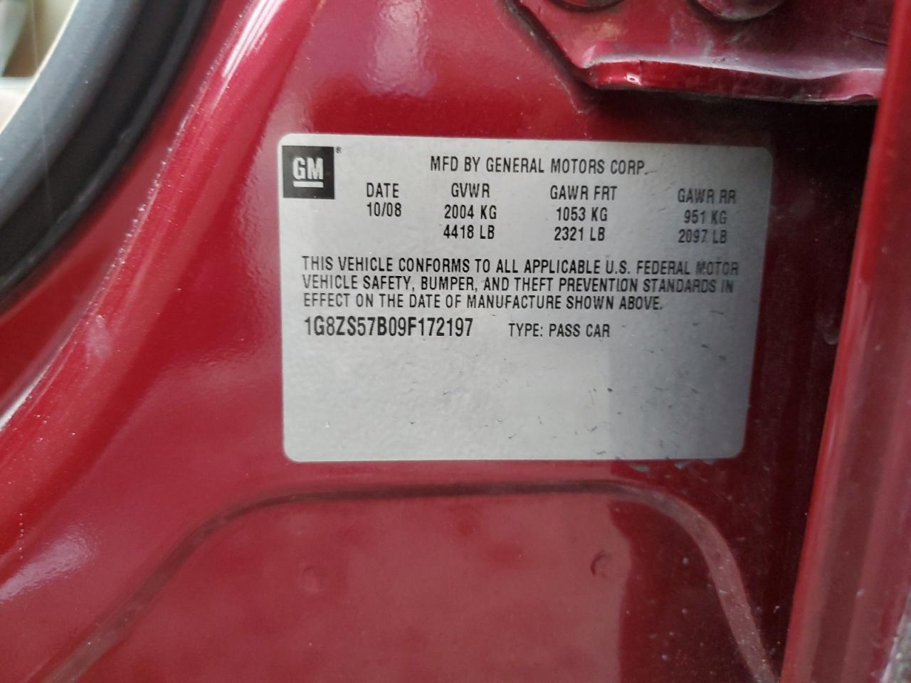 2009 Saturn Aura Xe VIN: 1G8ZS57B09F172197 Lot: 80824485