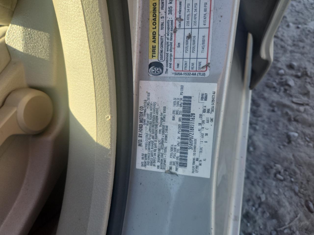 2008 Ford Fusion Se VIN: 3FAHP07Z18R111628 Lot: 80615745