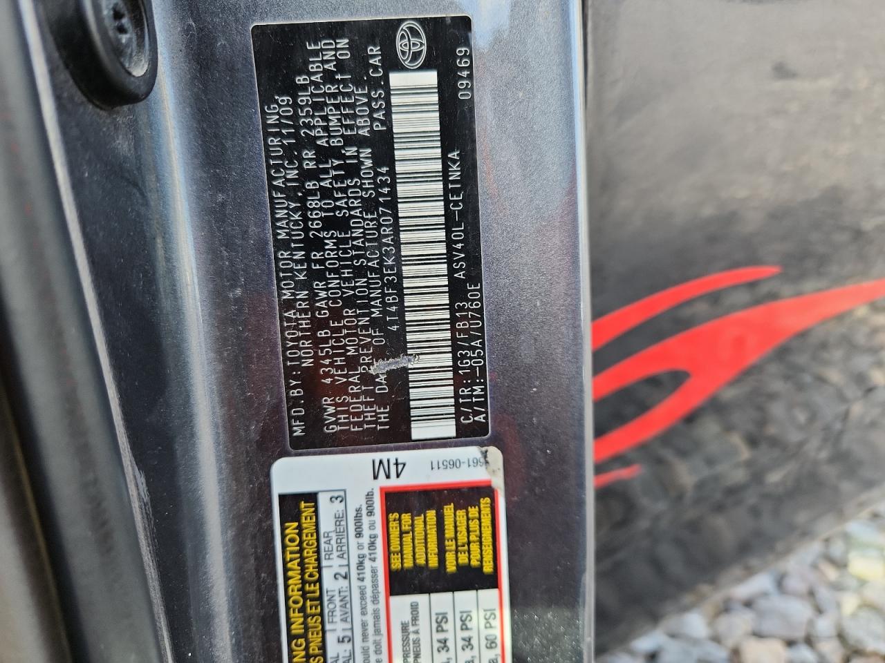 2010 Toyota Camry Base VIN: 4T4BF3EK3AR071434 Lot: 84243815