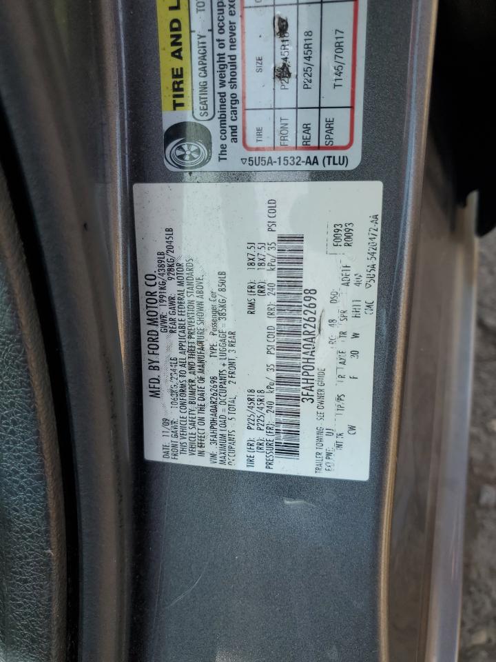 2010 Ford Fusion Se VIN: 3FAHP0HA0AR262698 Lot: 81264525