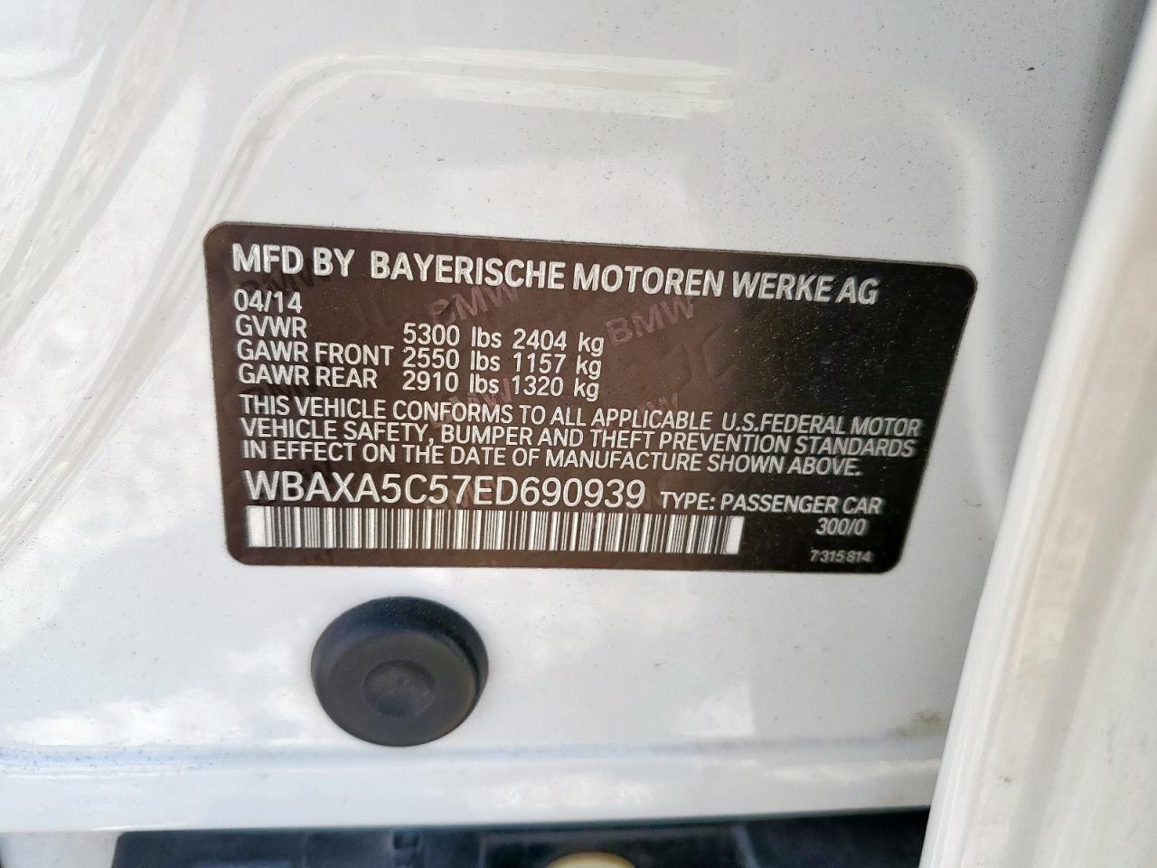 2014 BMW 535 D VIN: WBAXA5C57ED690939 Lot: 81805135