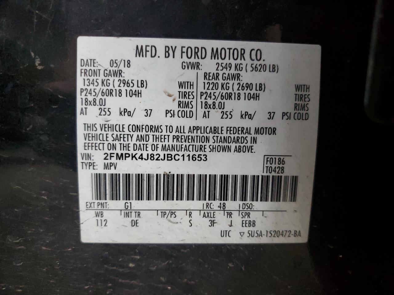 2018 Ford Edge Sel VIN: 2FMPK4J82JBC11653 Lot: 81877935
