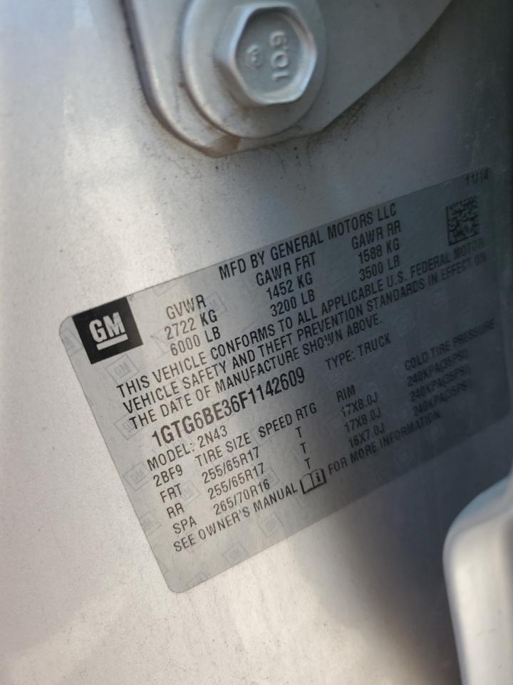 2015 GMC Canyon Sle VIN: 1GTG6BE36F1142609 Lot: 80833415