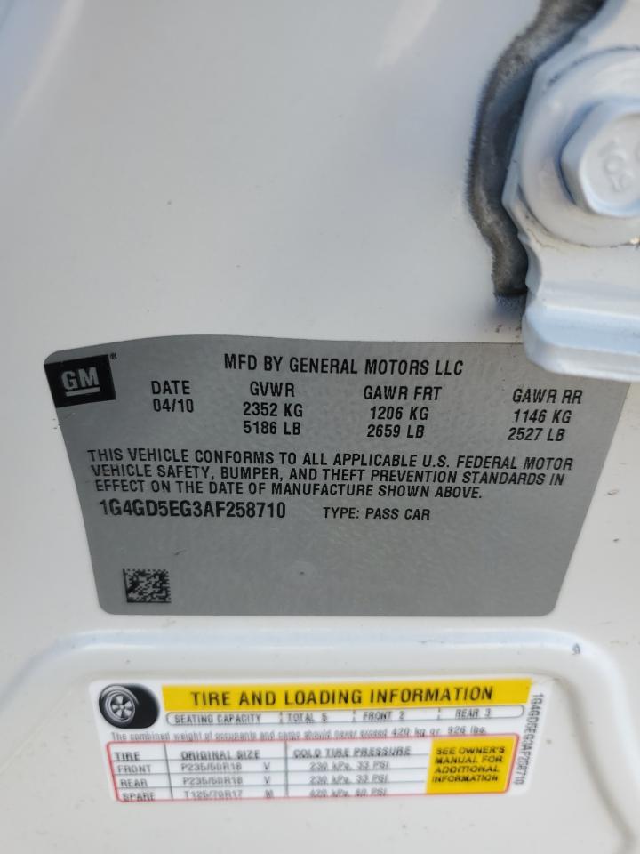 2010 Buick Lacrosse Cxl VIN: 1G4GD5EG3AF258710 Lot: 70525735