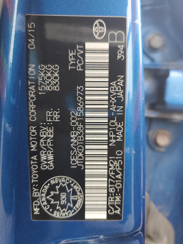 2015 Toyota Prius C VIN: JTDKDTB38F1586973 Lot: 84793045
