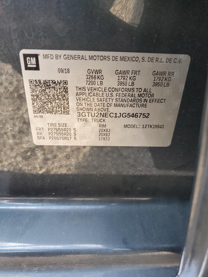 2018 GMC Sierra K1500 Slt VIN: 3GTU2NEC1JG546752 Lot: 71852865
