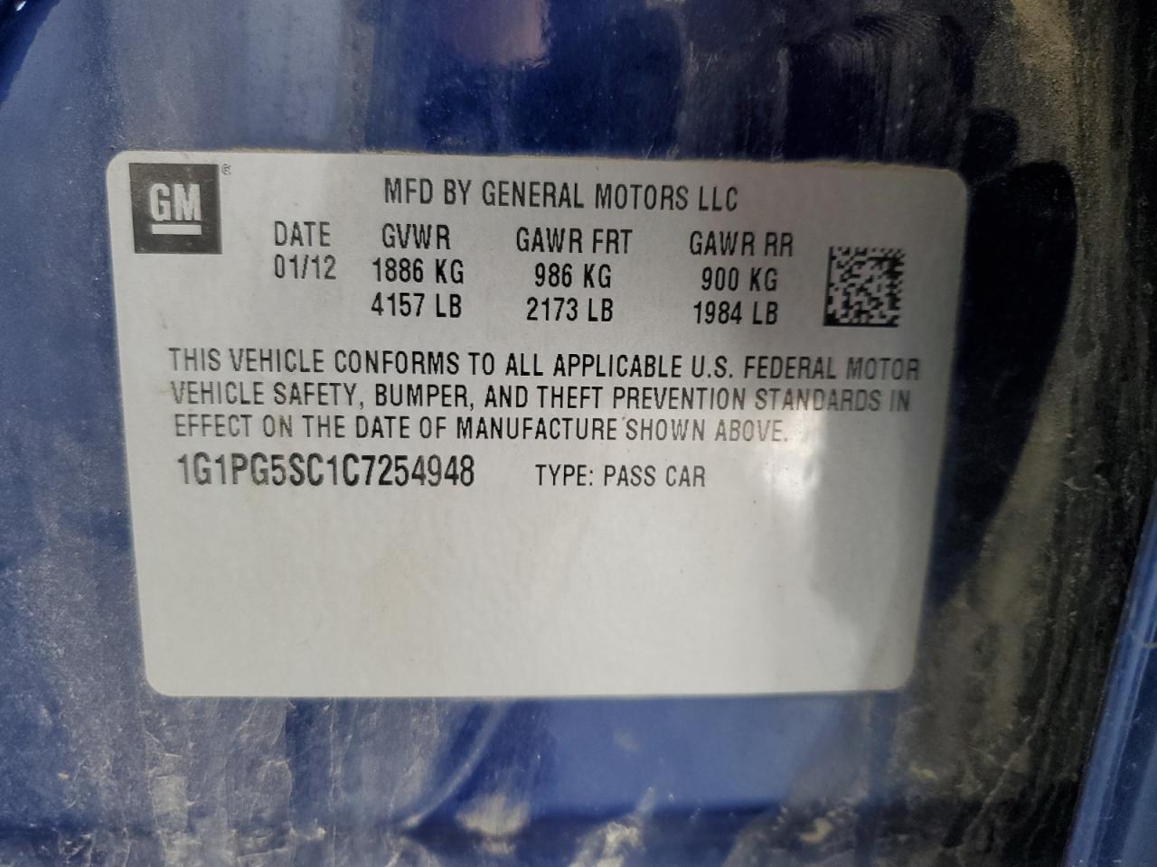2012 Chevrolet Cruze Lt VIN: 1G1PG5SC1C7254948 Lot: 84409115