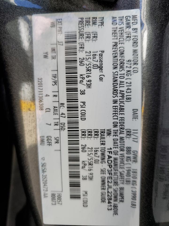 2018 Ford Focus Se VIN: 1FADP3FE2JL228413 Lot: 83864925