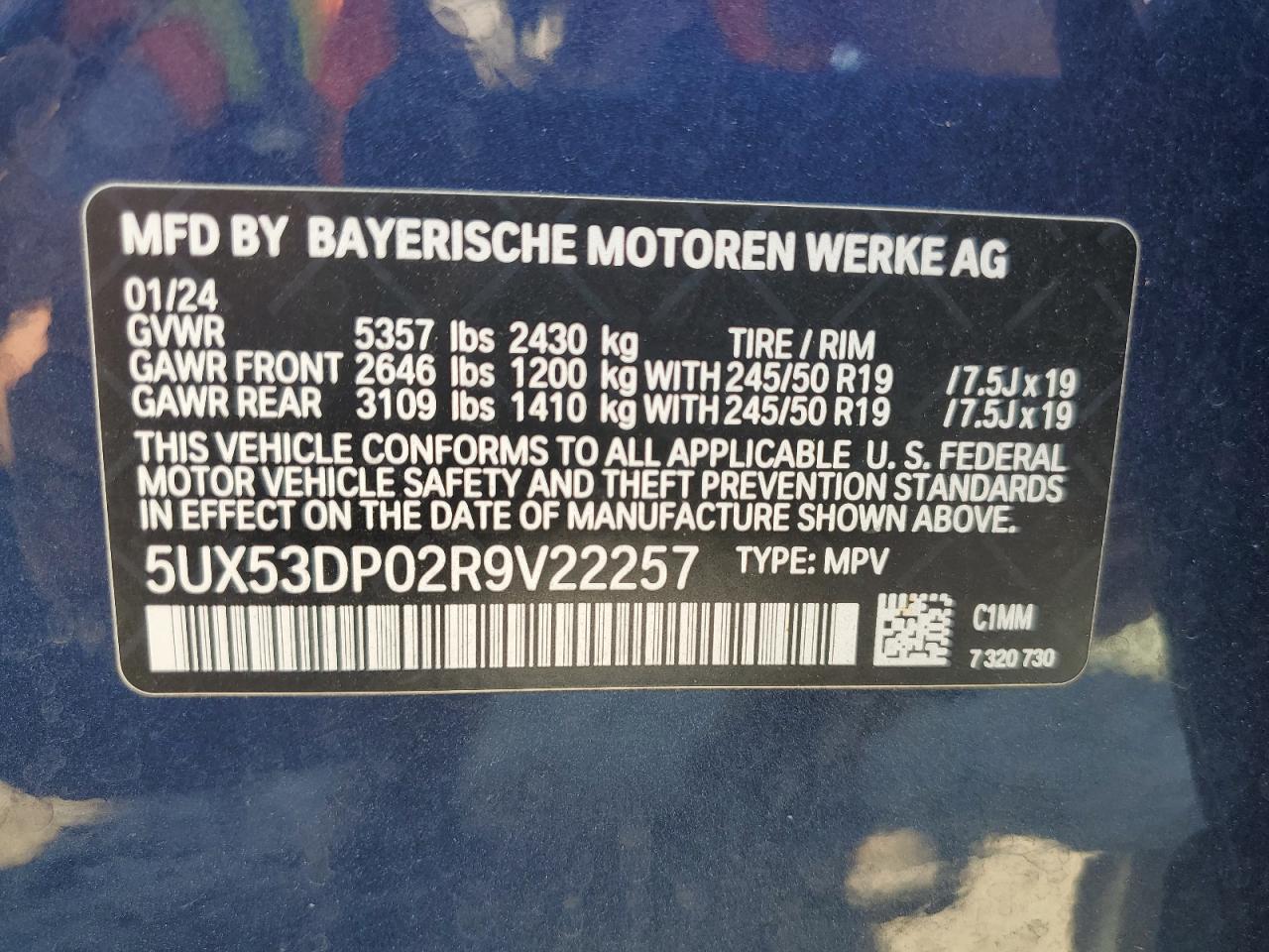 2024 BMW X3 xDrive30I VIN: 5UX53DP02R9V22257 Lot: 80818795
