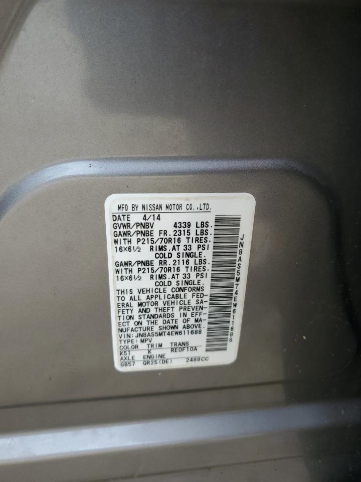 2014 Nissan Rogue Select S VIN: JN8AS5MT4EW611688 Lot: 81811485