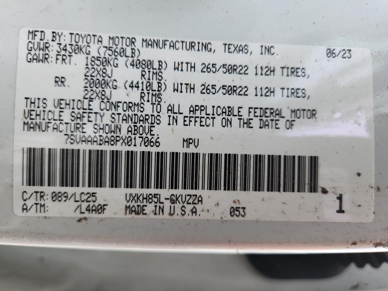 2023 Toyota Sequoia Sr5 VIN: 7SVAAABA8PX017066 Lot: 81013225