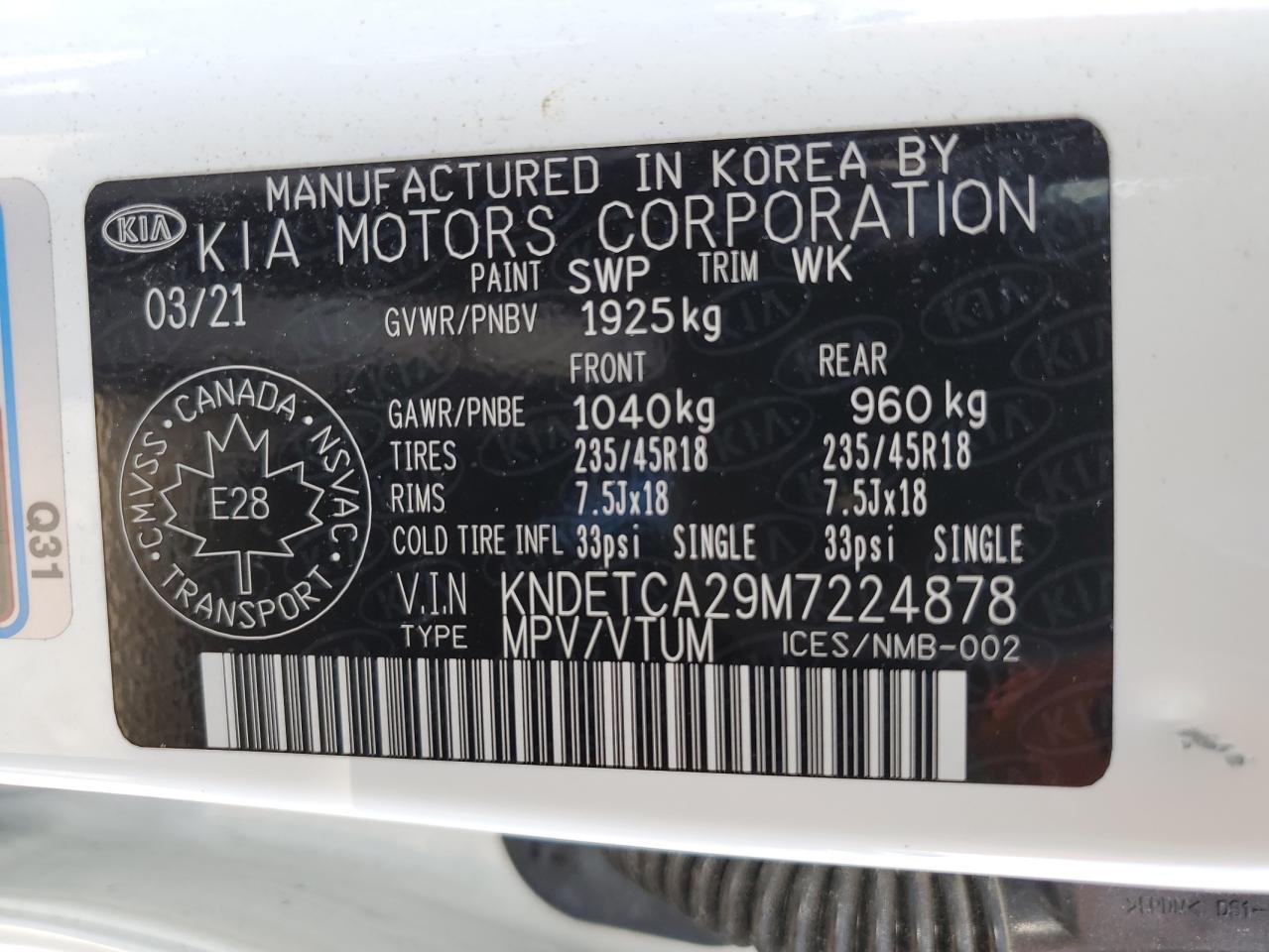 2021 Kia Seltos Sx VIN: KNDETCA29M7224878 Lot: 81017725