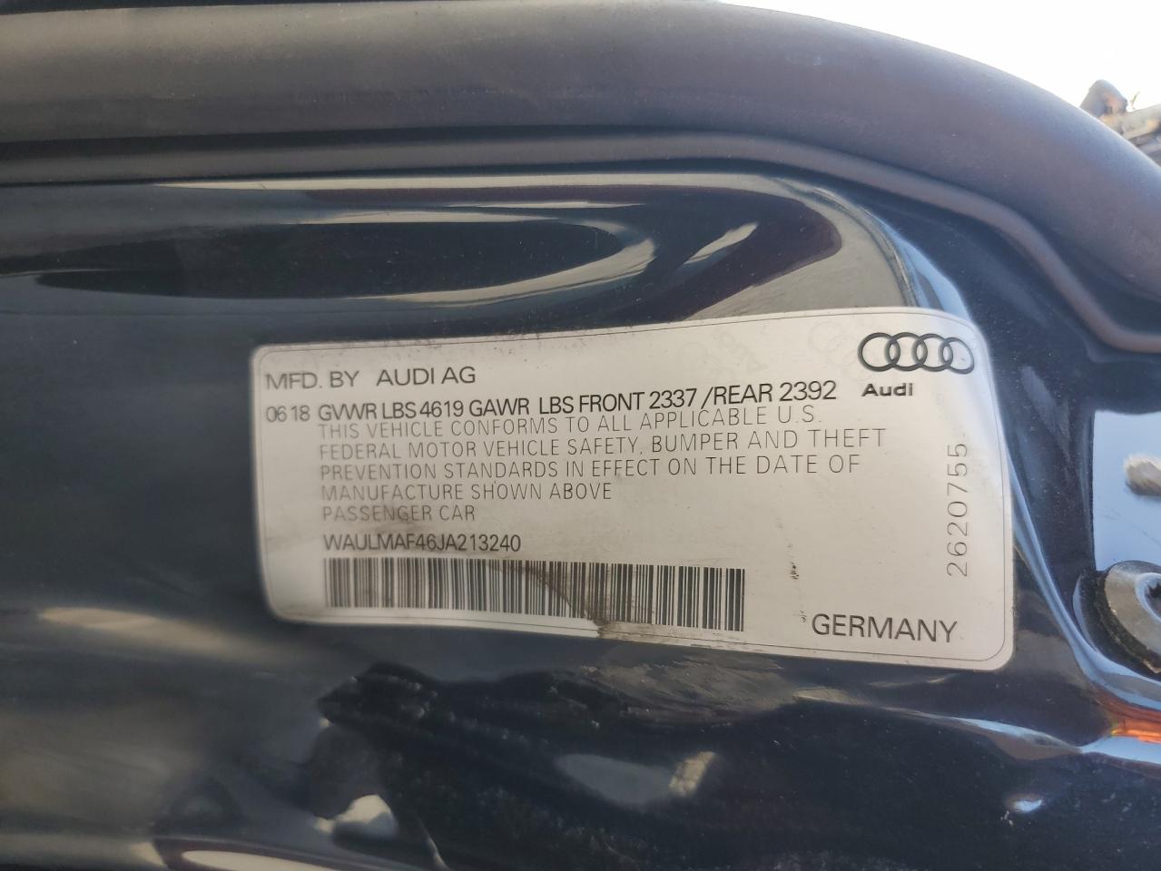 2018 Audi A4 Premium Plus VIN: WAULMAF46JA213240 Lot: 80748365
