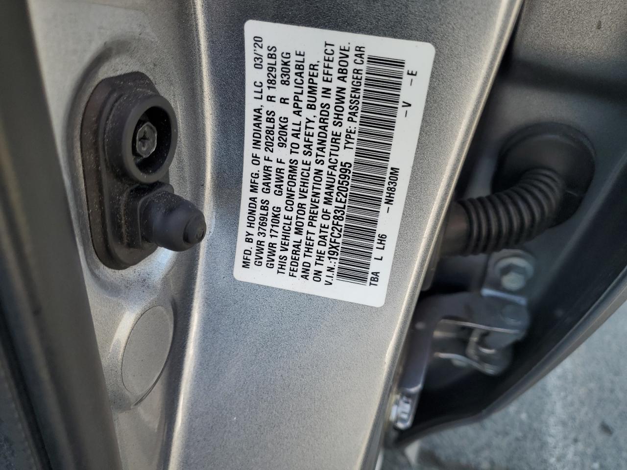 2020 Honda Civic Sport VIN: 19XFC2F83LE205995 Lot: 80636925