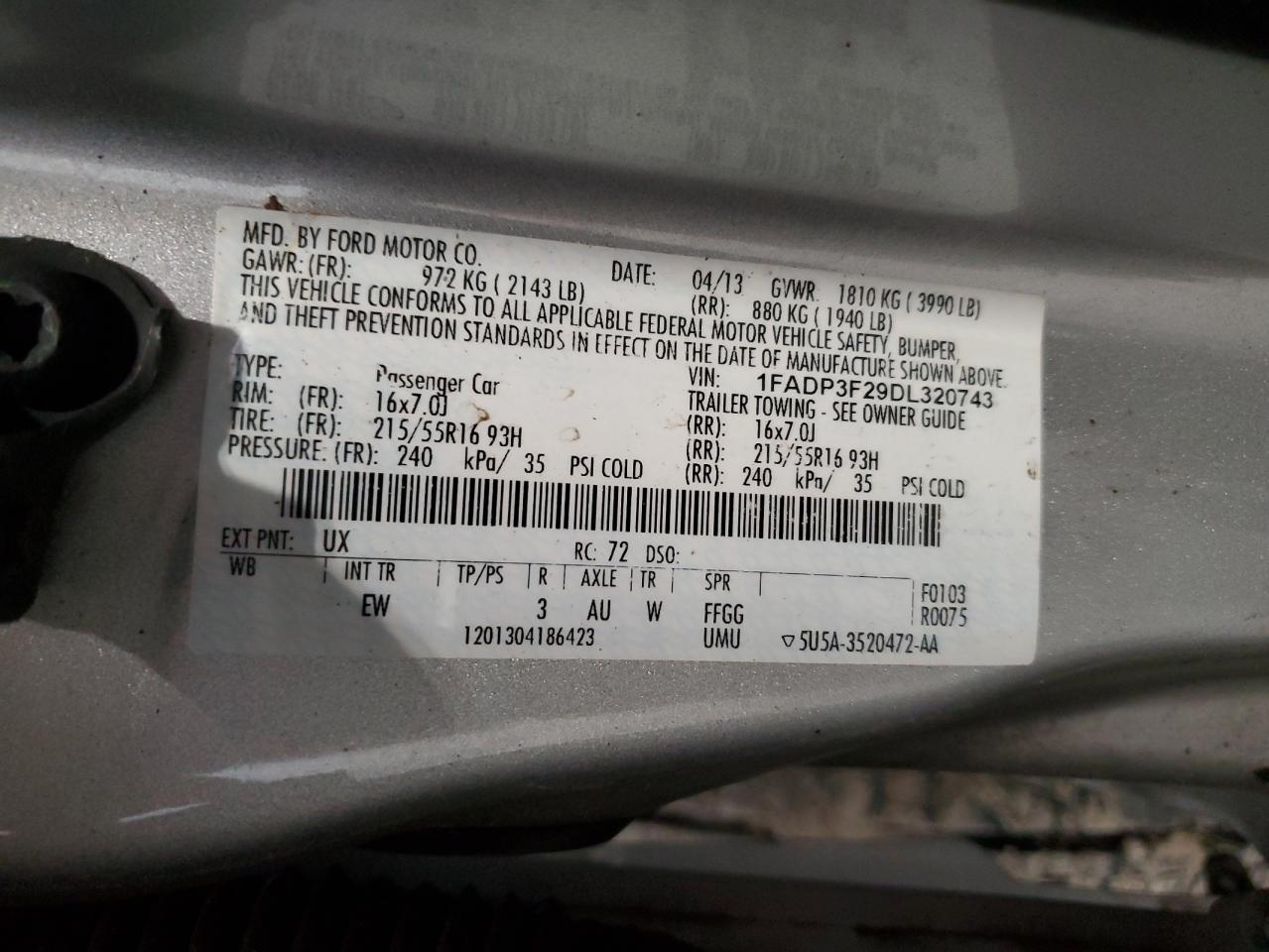 2013 Ford Focus Se VIN: 1FADP3F29DL320743 Lot: 84593275