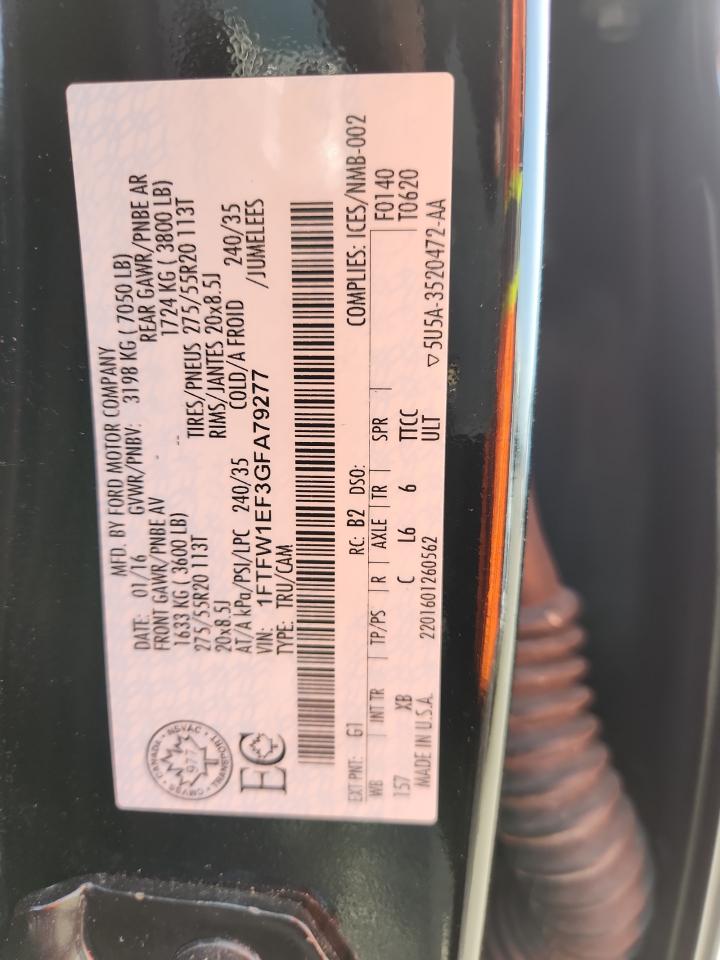 2016 Ford F150 Supercrew VIN: 1FTFW1EF3GFA79277 Lot: 84620575