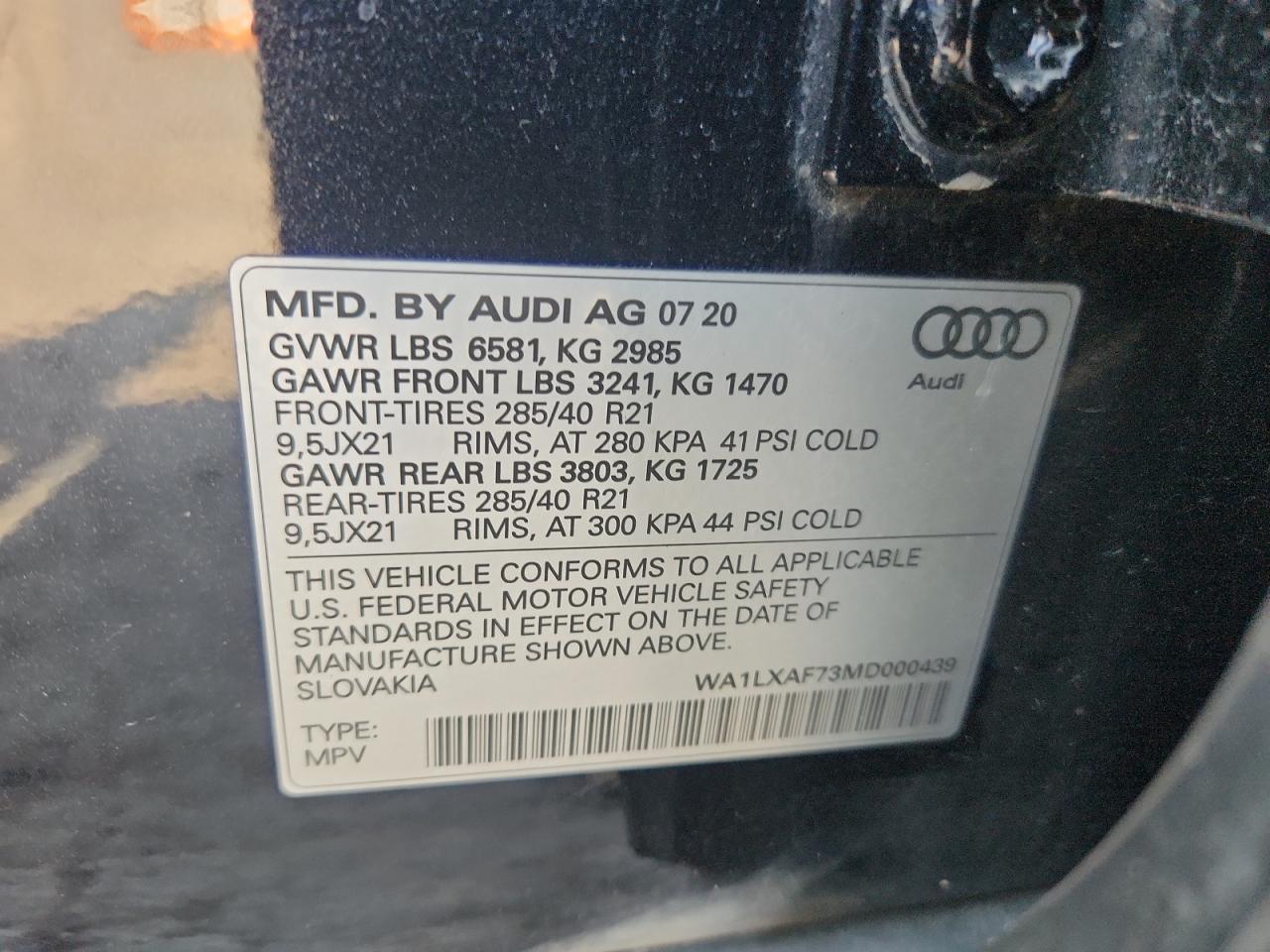 2021 Audi Q7 Premium Plus VIN: WA1LXAF73MD000439 Lot: 80961755