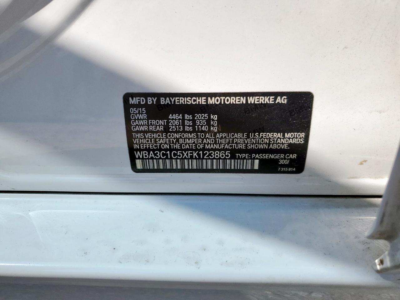 2015 BMW 328 I Sulev VIN: WBA3C1C5XFK123865 Lot: 71325385