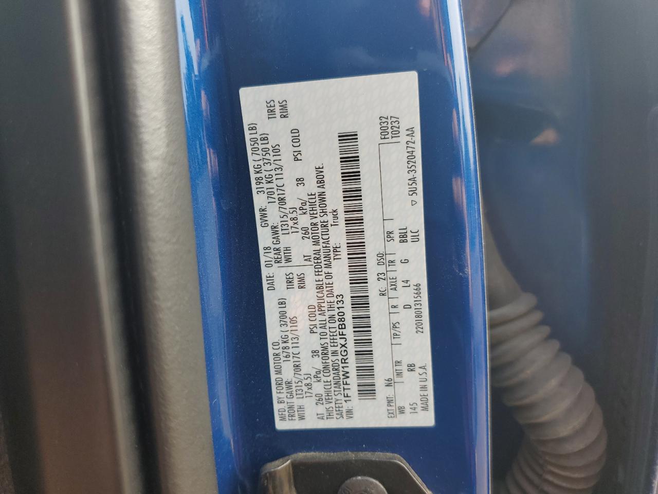 2018 Ford F150 Raptor VIN: 1FTFW1RGXJFB80133 Lot: 82029345