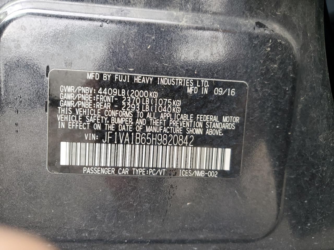 2017 Subaru Wrx VIN: JF1VA1B65H9820842 Lot: 72082065