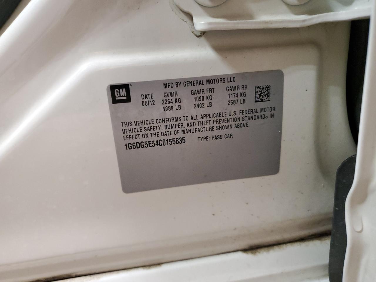 2012 Cadillac Cts Luxury Collection VIN: 1G6DG5E54C0155835 Lot: 80745915