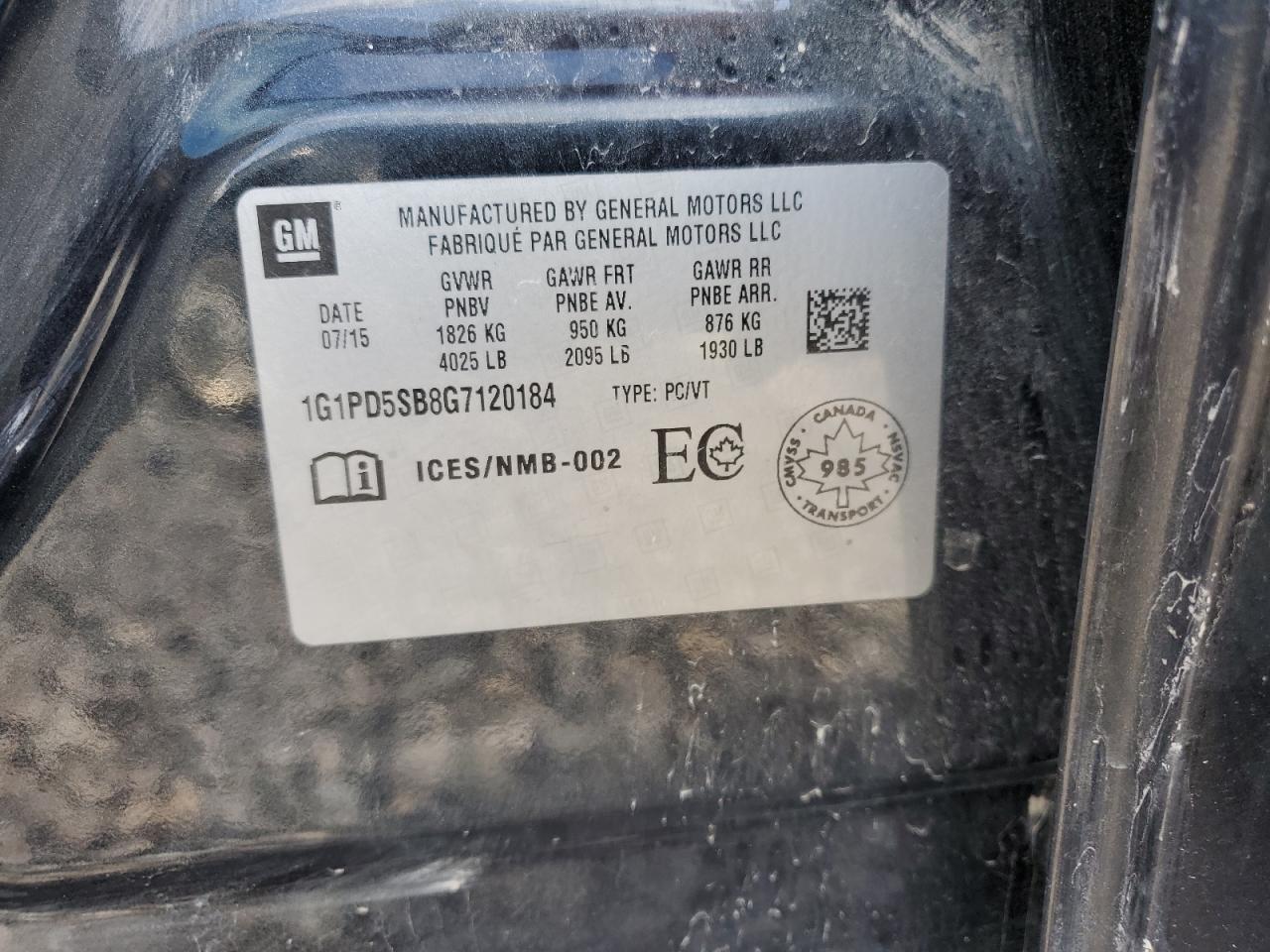 2016 Chevrolet Cruze Limited Lt VIN: 1G1PD5SB8G7120184 Lot: 80838605