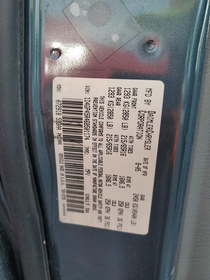 2006 Dodge Caravan Sxt VIN: 1D4GP45R46B501174 Lot: 81353835