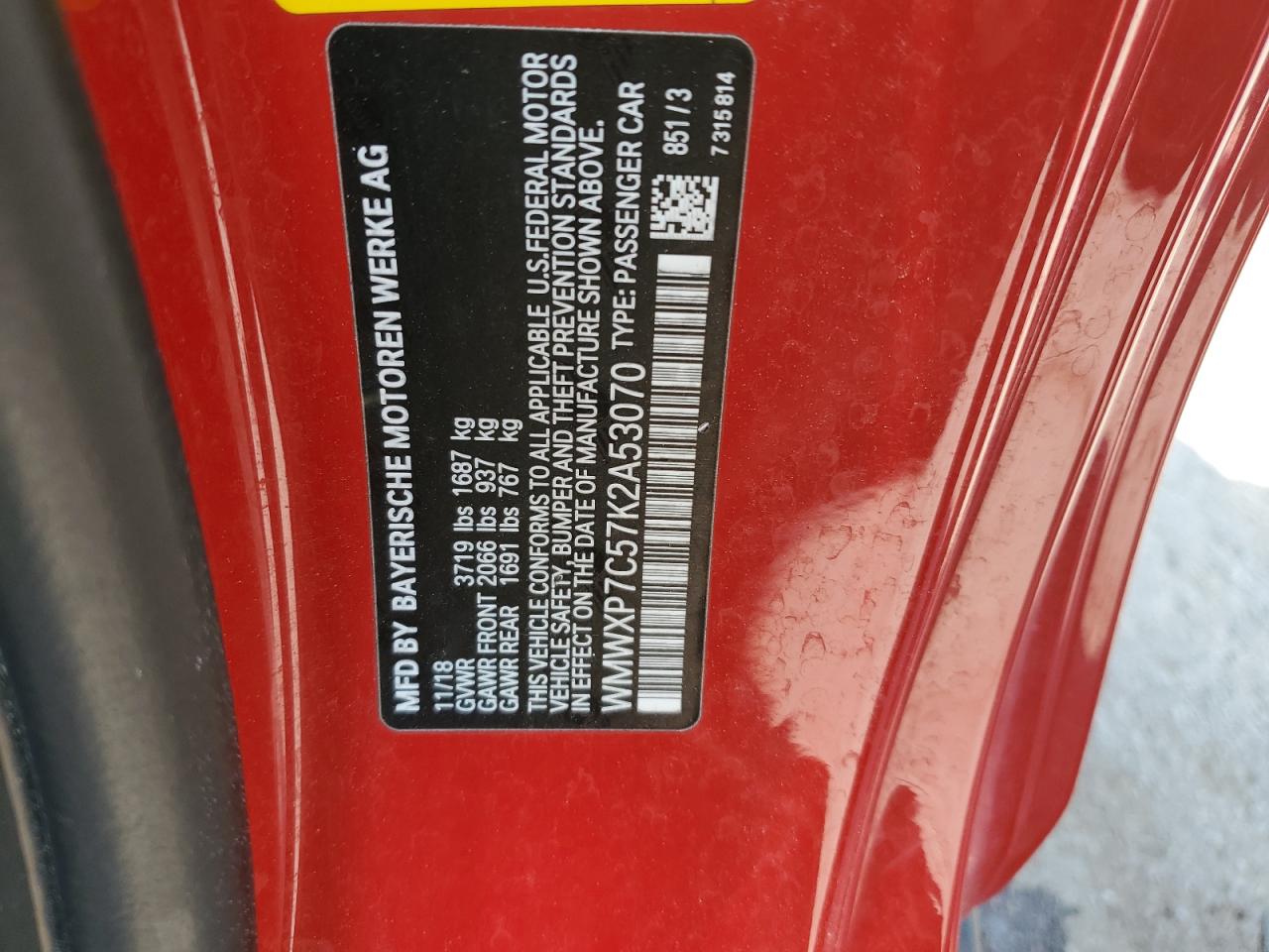 2019 Mini Cooper S VIN: WMWXP7C57K2A53070 Lot: 80360805