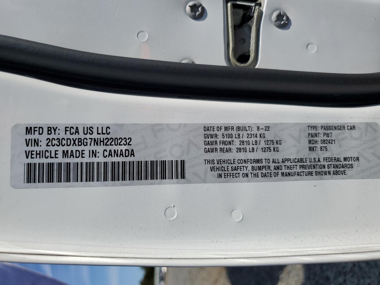 2022 Dodge Charger Sxt VIN: 2C3CDXBG7NH220232 Lot: 80477405