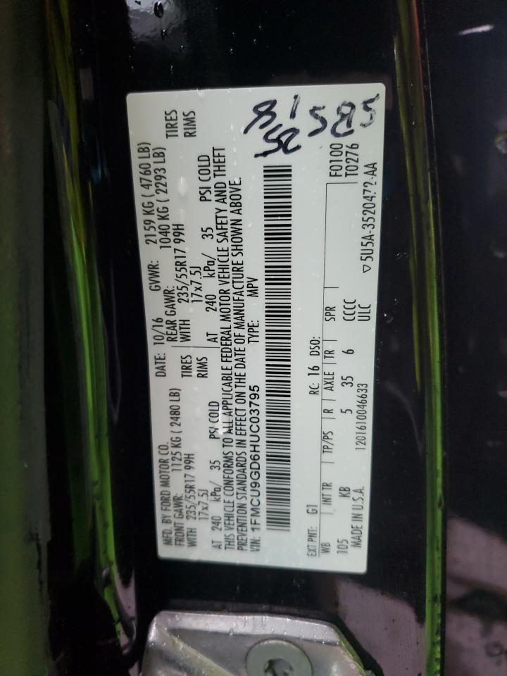 2017 Ford Escape Se VIN: 1FMCU9GD6HUC03795 Lot: 81712455