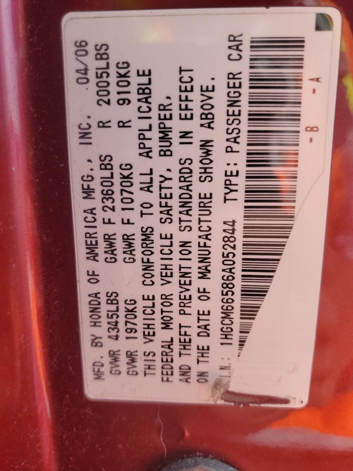 2006 Honda Accord Ex VIN: 1HGCM66586A052844 Lot: 81830935