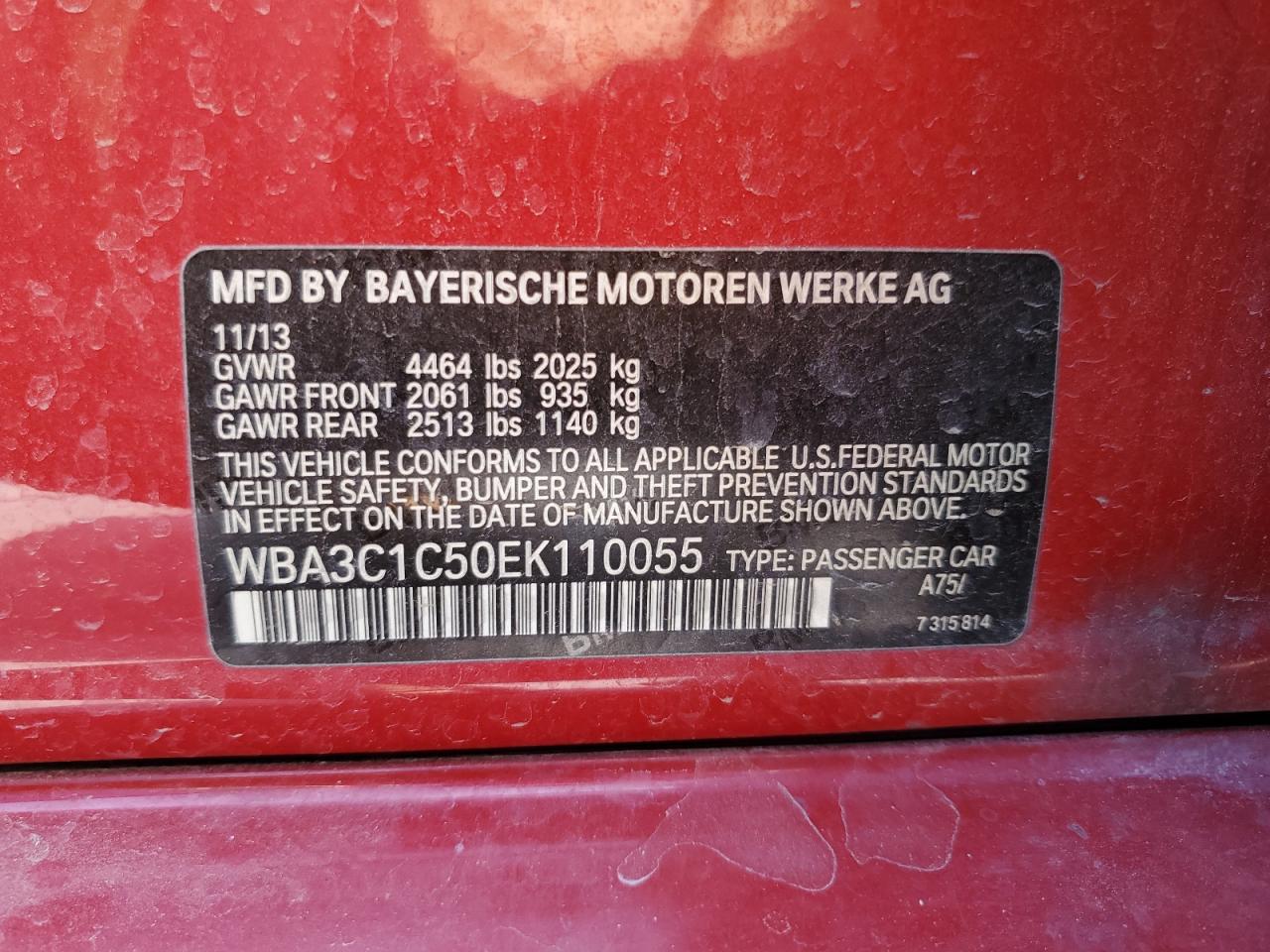 2014 BMW 328 I Sulev VIN: WBA3C1C50EK110055 Lot: 80657725