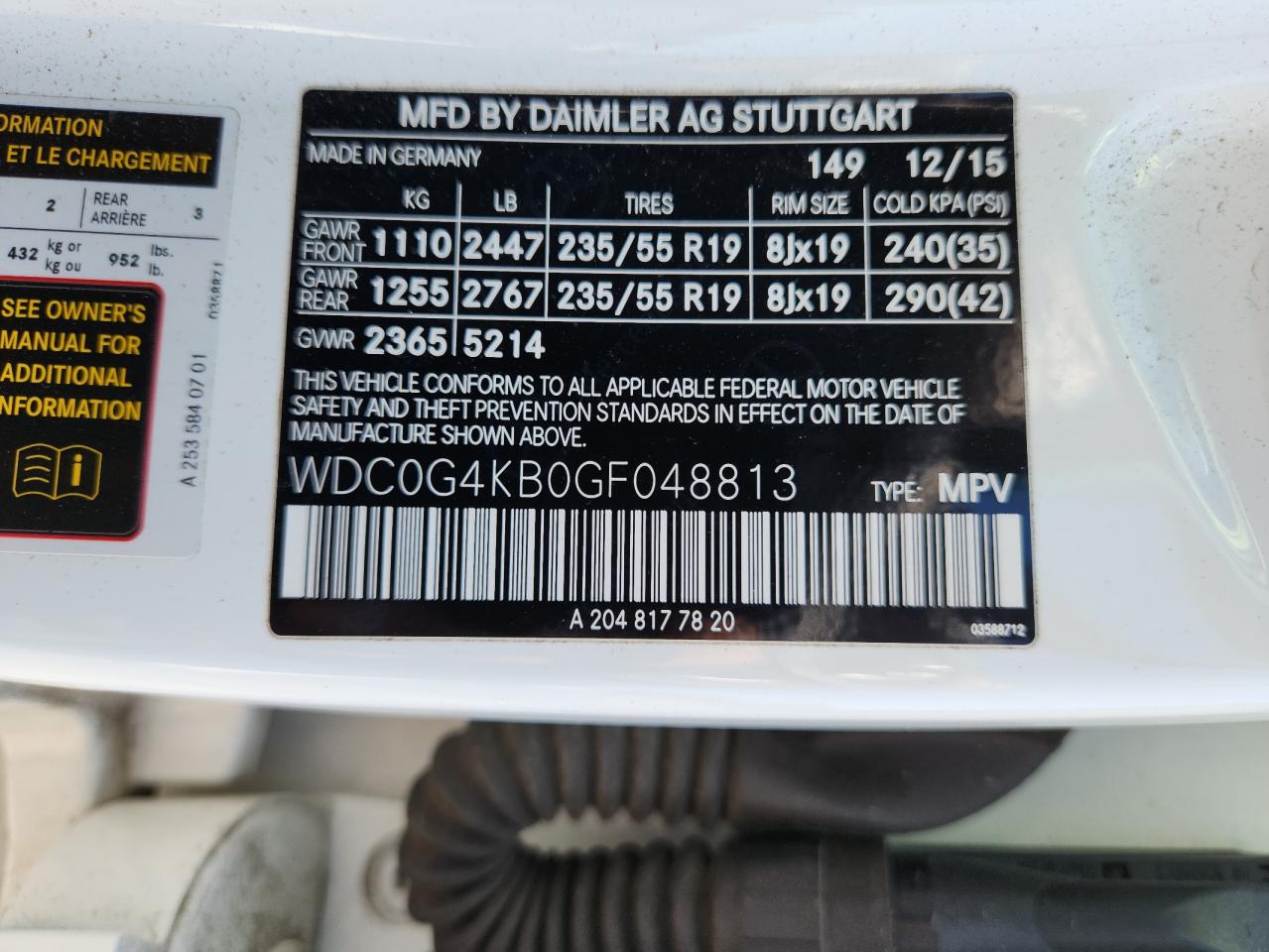 2016 Mercedes-Benz Glc 300 4Matic VIN: WDC0G4KB0GF048813 Lot: 80137155