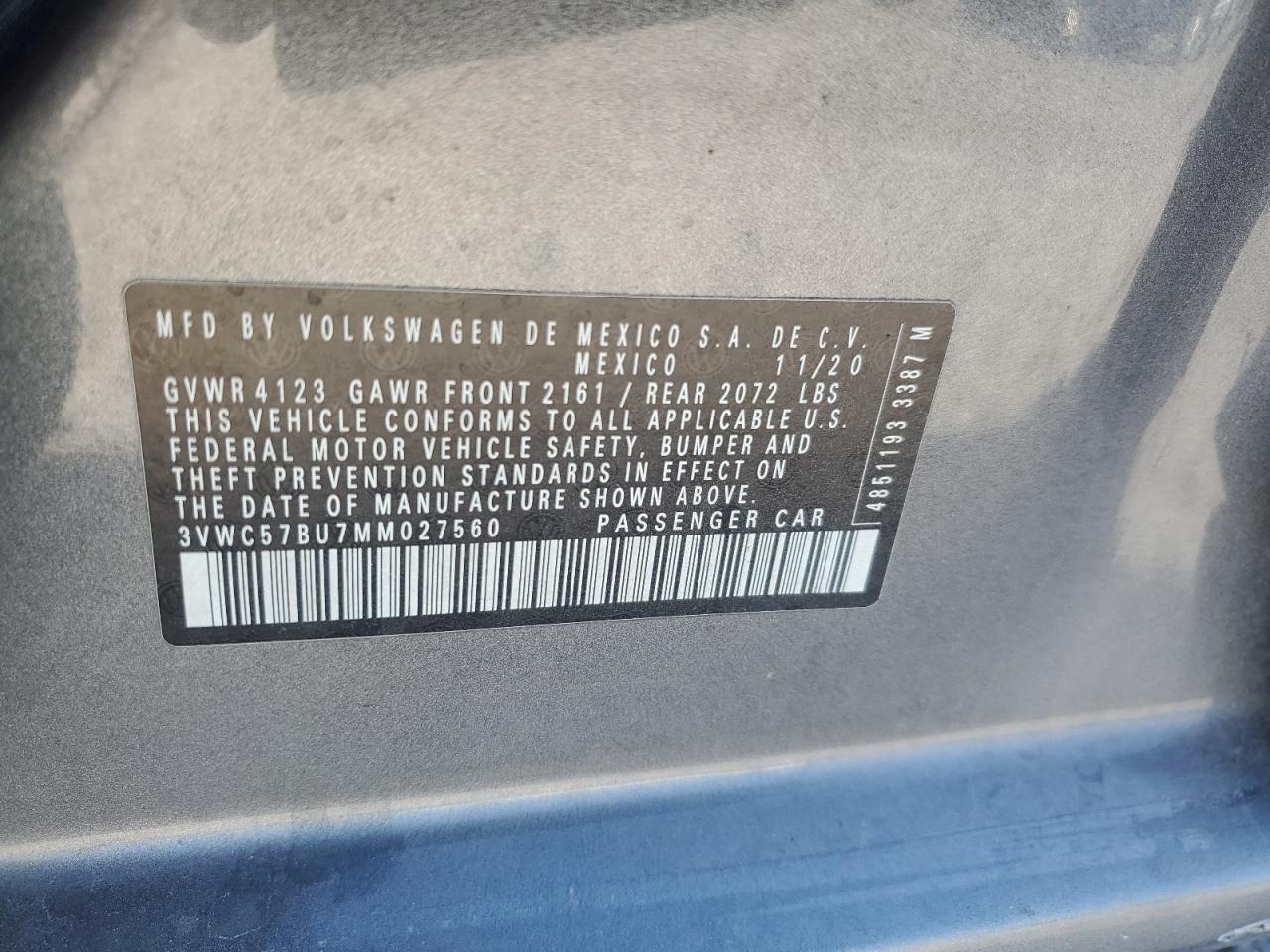 2021 Volkswagen Jetta S VIN: 3VWC57BU7MM027560 Lot: 84020355