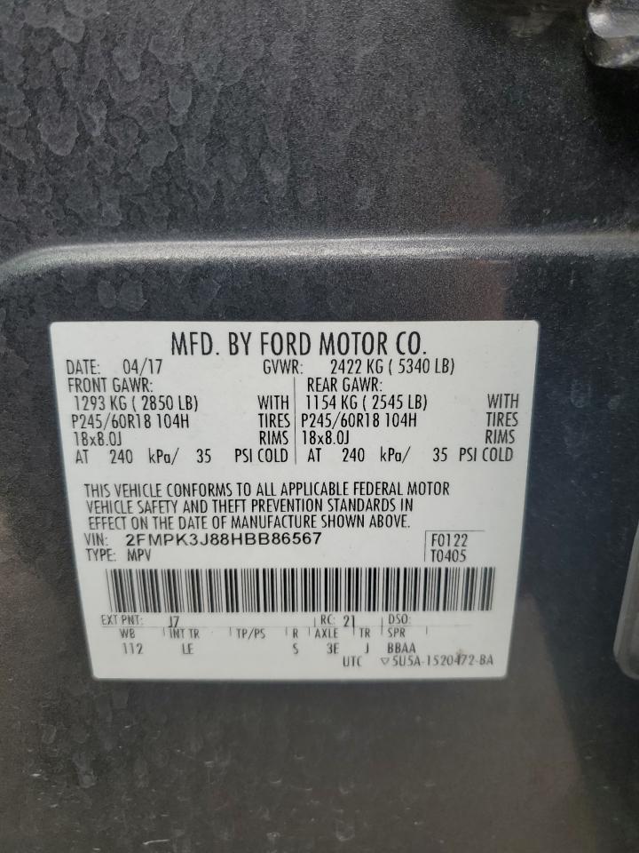 2017 Ford Edge Sel VIN: 2FMPK3J88HBB86567 Lot: 80691425