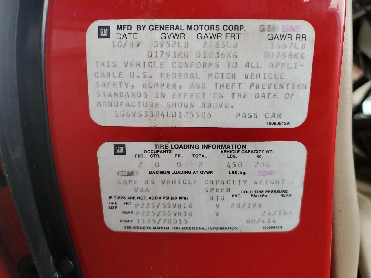 1990 Cadillac Allante VIN: 1G6VS3384LU125506 Lot: 84221355