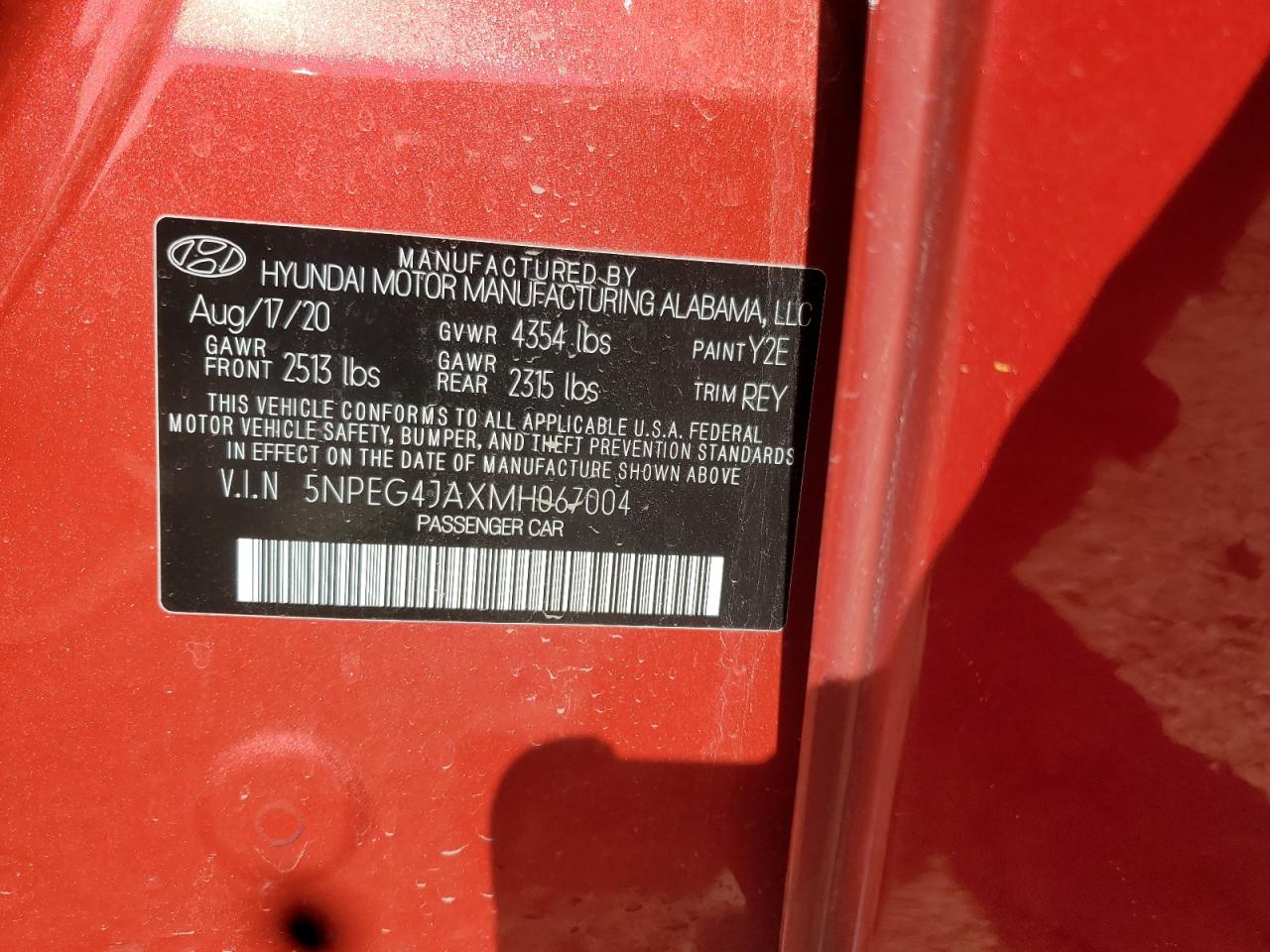 2021 Hyundai Sonata Se VIN: 5NPEG4JAXMH067004 Lot: 82135485