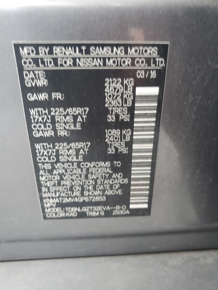 2016 Nissan Rogue S VIN: KNMAT2MV4GP672853 Lot: 82066155