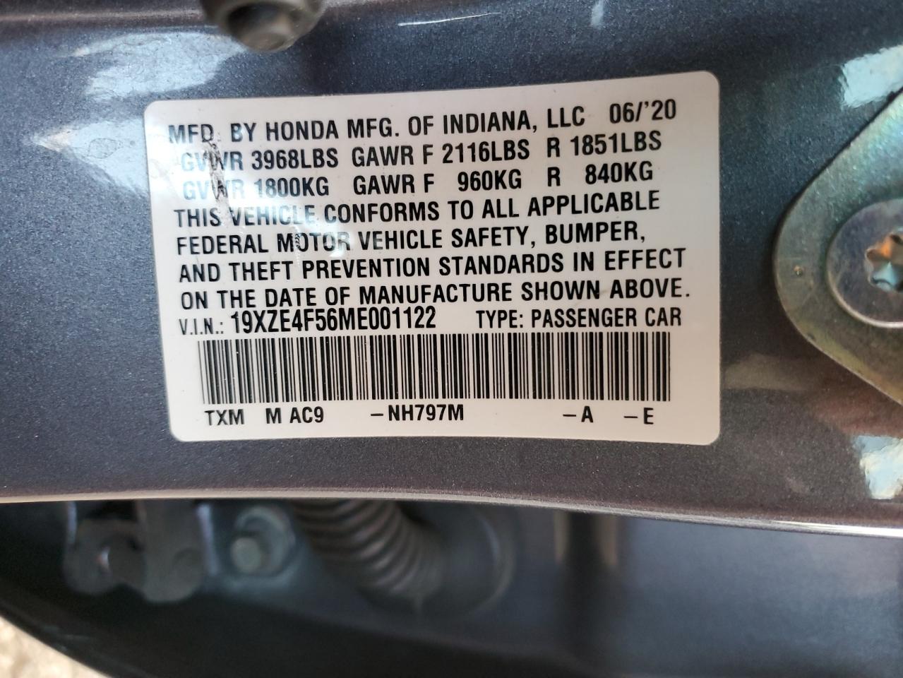 2021 Honda Insight Ex VIN: 19XZE4F56ME001122 Lot: 81451675