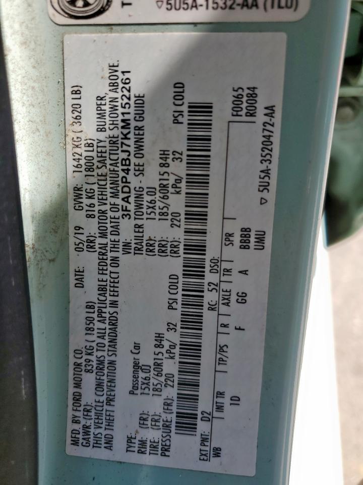 2019 Ford Fiesta Se VIN: 3FADP4BJ7KM152261 Lot: 71482905