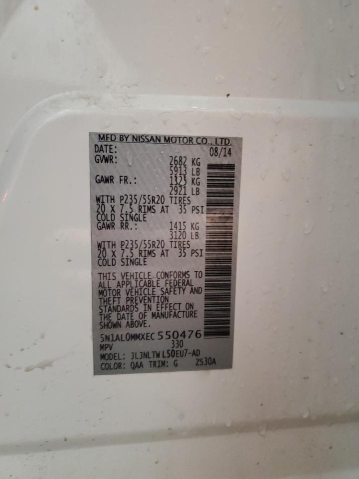 2014 Infiniti Qx60 VIN: 5N1AL0MMXEC550476 Lot: 71022715