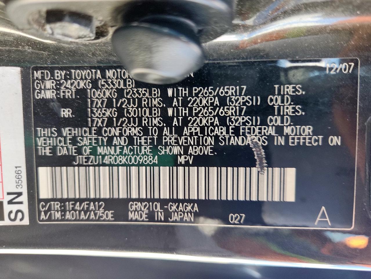 2008 Toyota 4Runner Sr5 VIN: JTEZU14R08K009884 Lot: 83796465