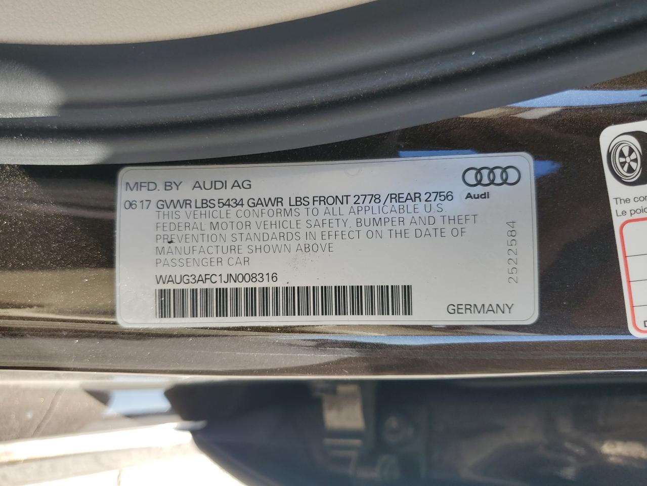 2018 Audi A6 Premium Plus VIN: WAUG3AFC1JN008316 Lot: 81793595