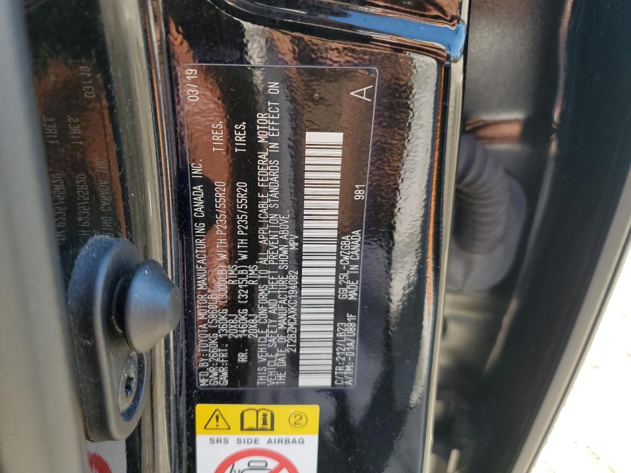 2019 Lexus Rx 350 Base VIN: 2T2BZMCAXKC194082 Lot: 80867535