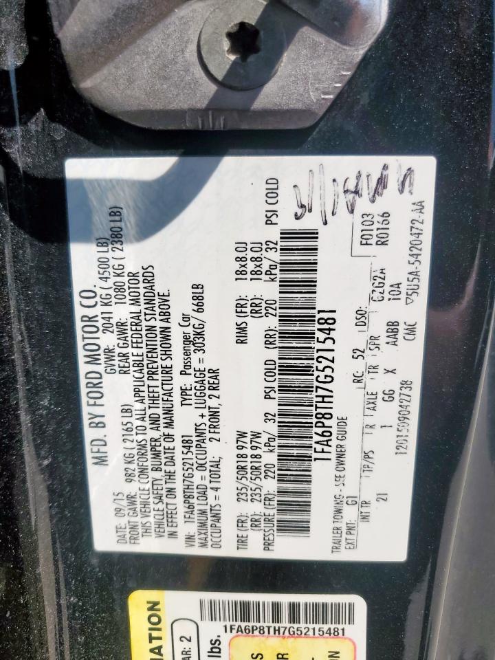 2016 Ford Mustang VIN: 1FA6P8TH7G5215481 Lot: 80379435