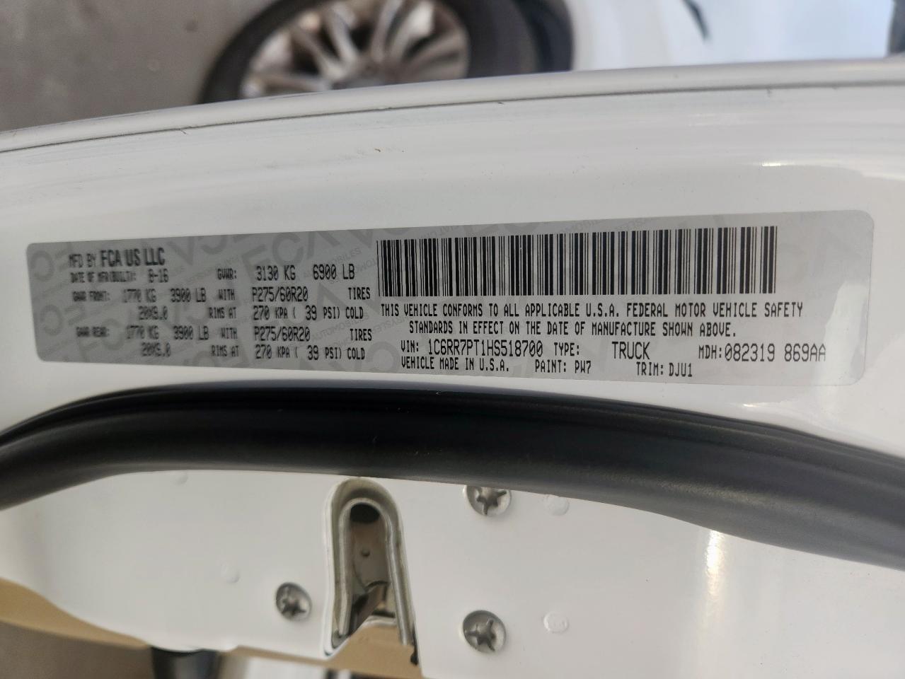 2017 Ram 1500 Longhorn VIN: 1C6RR7PT1HS518700 Lot: 81716535