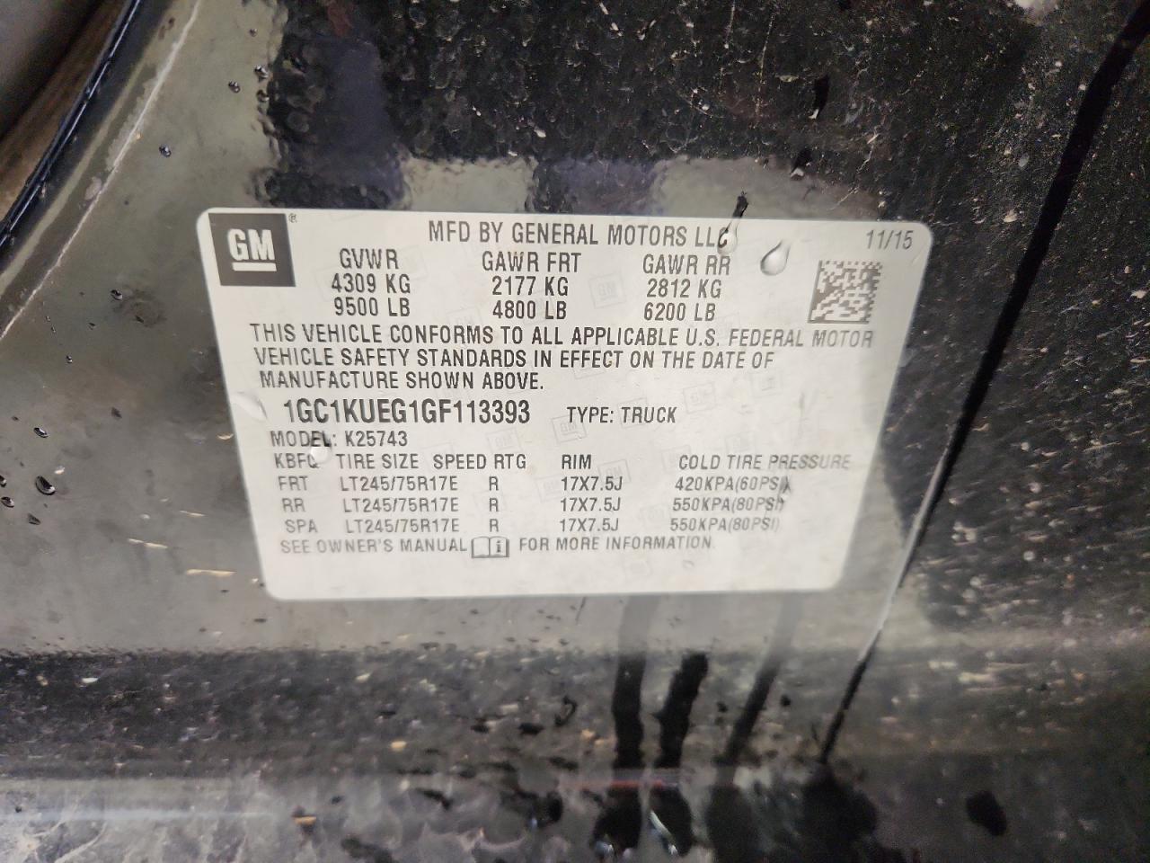 2016 Chevrolet Silverado K2500 Heavy Duty VIN: 1GC1KUEG1GF113393 Lot: 84449645